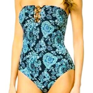 Michael Kors Swimsuit Women's One Piece Blue Strapless Swim Suit Size 4 NWOT